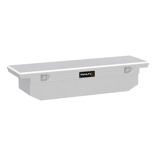TrailFX Crossover Tool Box Low Profile Single Lid With Struts Diamond Tread Bright Polished 16 Gauge Aluminum 8.4 Cubic Foot Capacity With Plastic Tray TrailFX 120701