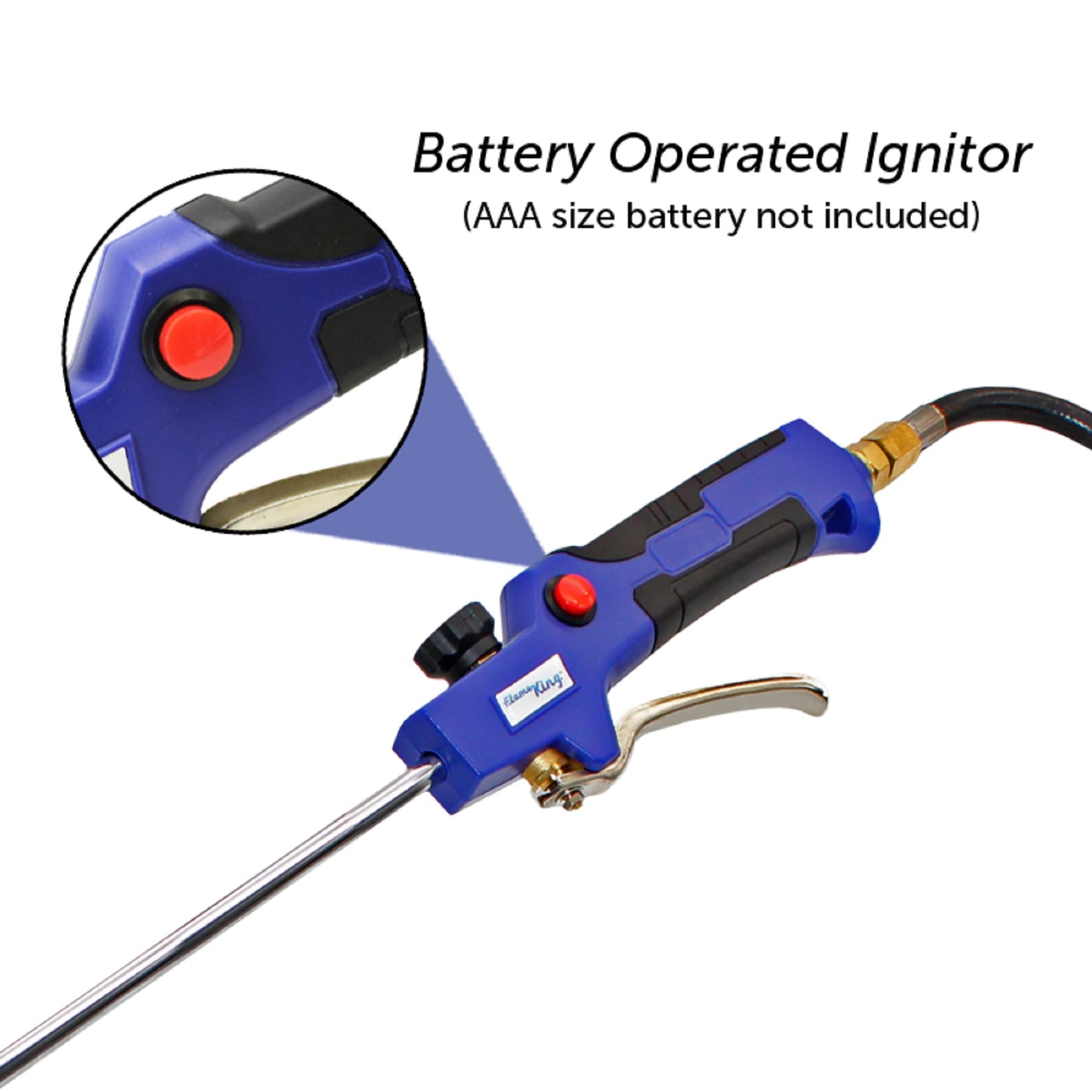 Flame King Heavy Duty Propane Torch Kit Weed Burner, 340,000 BTU with Battery Operated Igniter (Self Igniting), with 10-Ft Hose Regulator Assembly