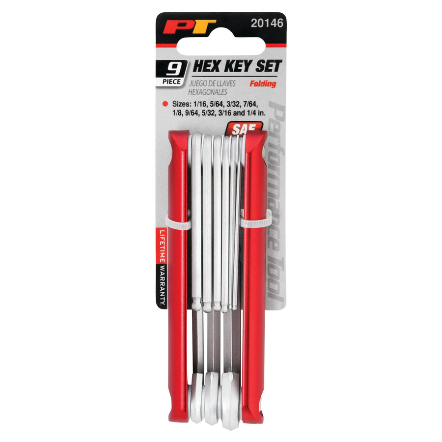 Ball End Hex Key Set Performance Tool 20146 - Compact Aluminum Handles, Satin Chrome Plated Finish, 9 Sizes for Hard-to-Reach Areas