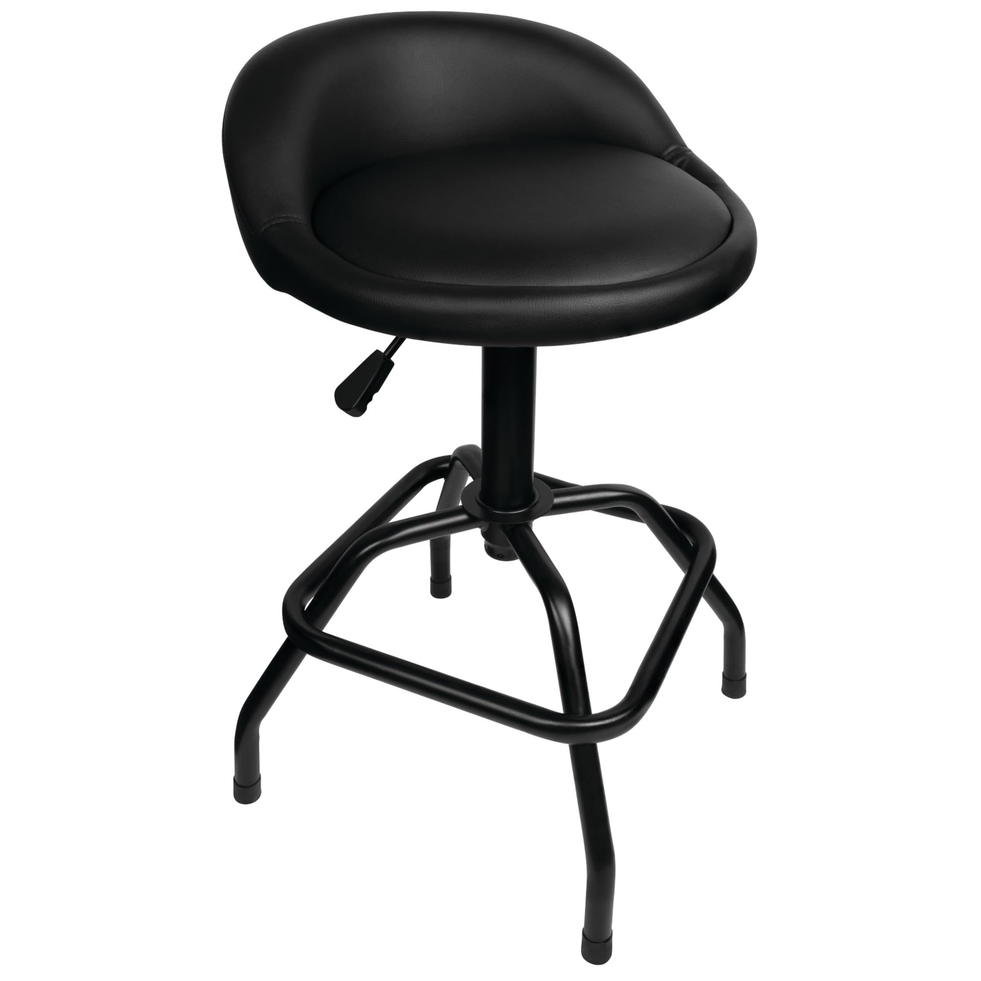 Pneumatic Performance Tool W85011 Swivel Bar Stool with Back Support, 360-Degree Heavy Duty Steel Frame, Black