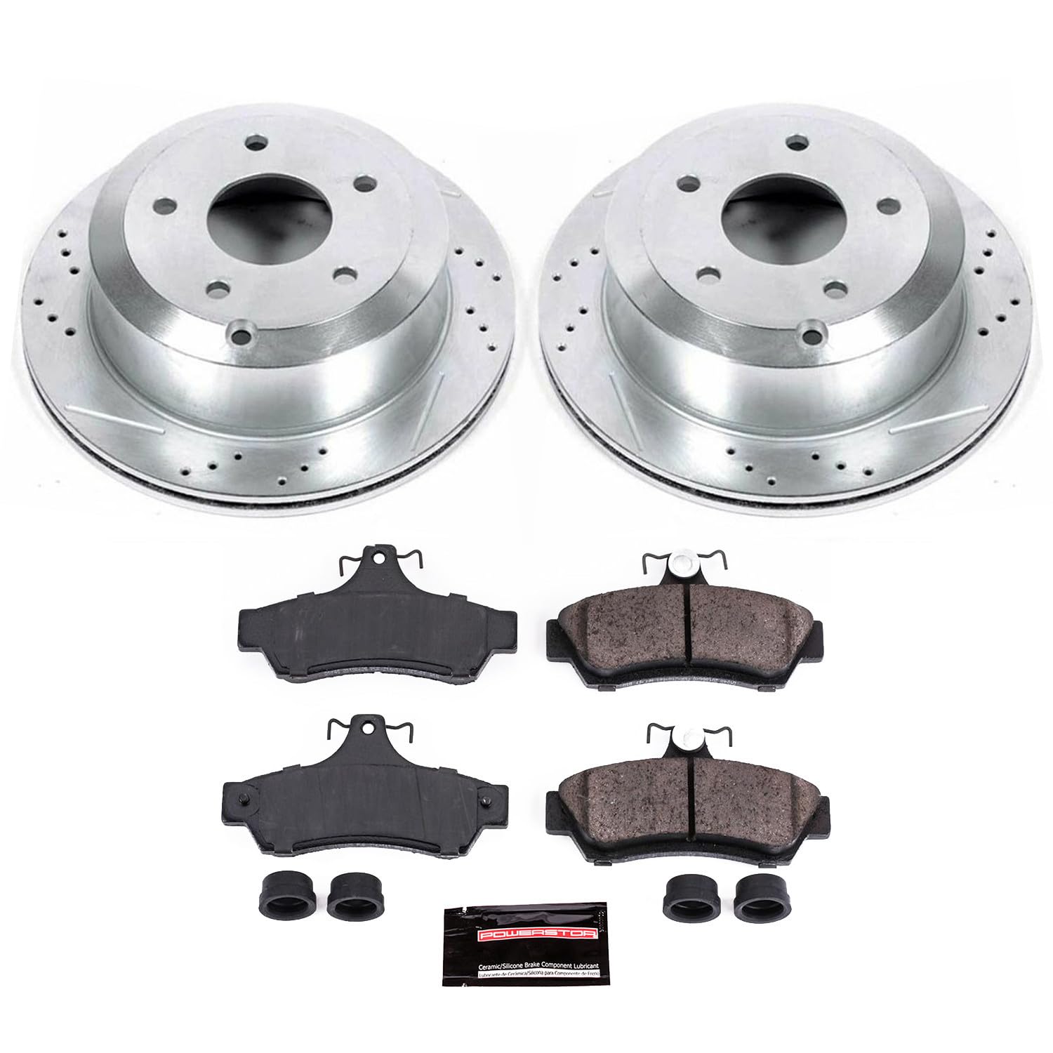 Power Stop K1601 Z23 Carbon Fiber Brake Pads with Drilled & Slotted Brake Rotors Kit For Pontiac GTO 2005-2006 [Model Specific]