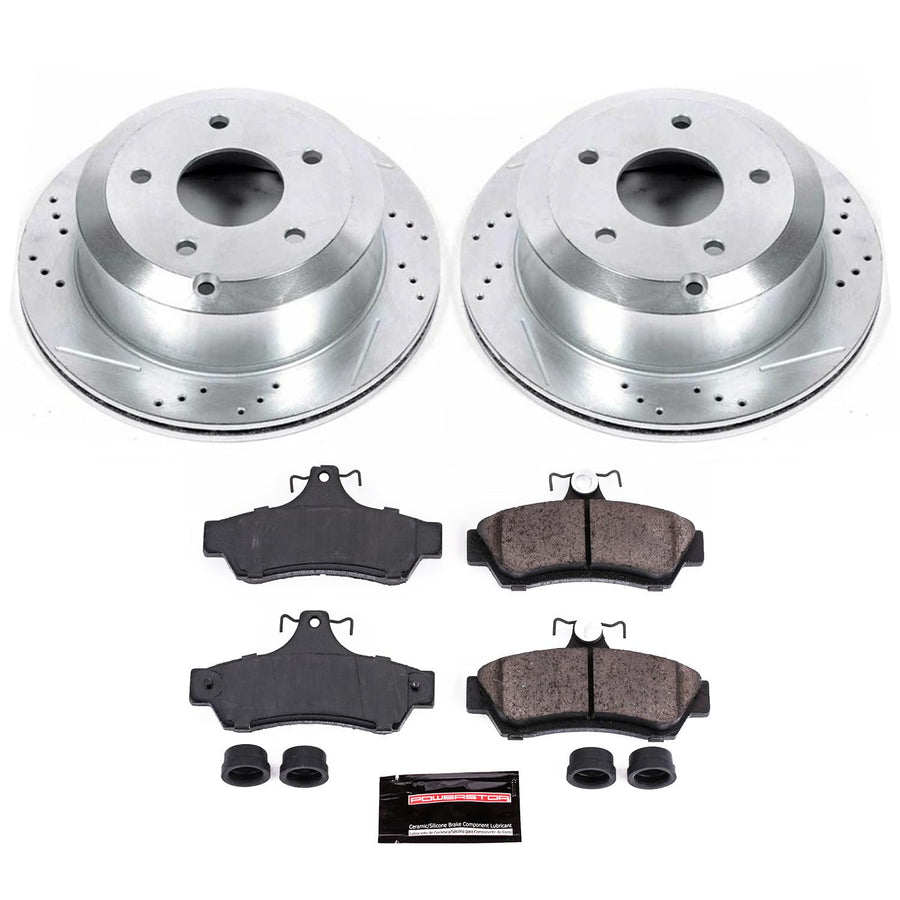 Power Stop K1601 Z23 Carbon Fiber Brake Pads with Drilled & Slotted Brake Rotors Kit For Pontiac GTO 2005-2006 [Model Specific]
