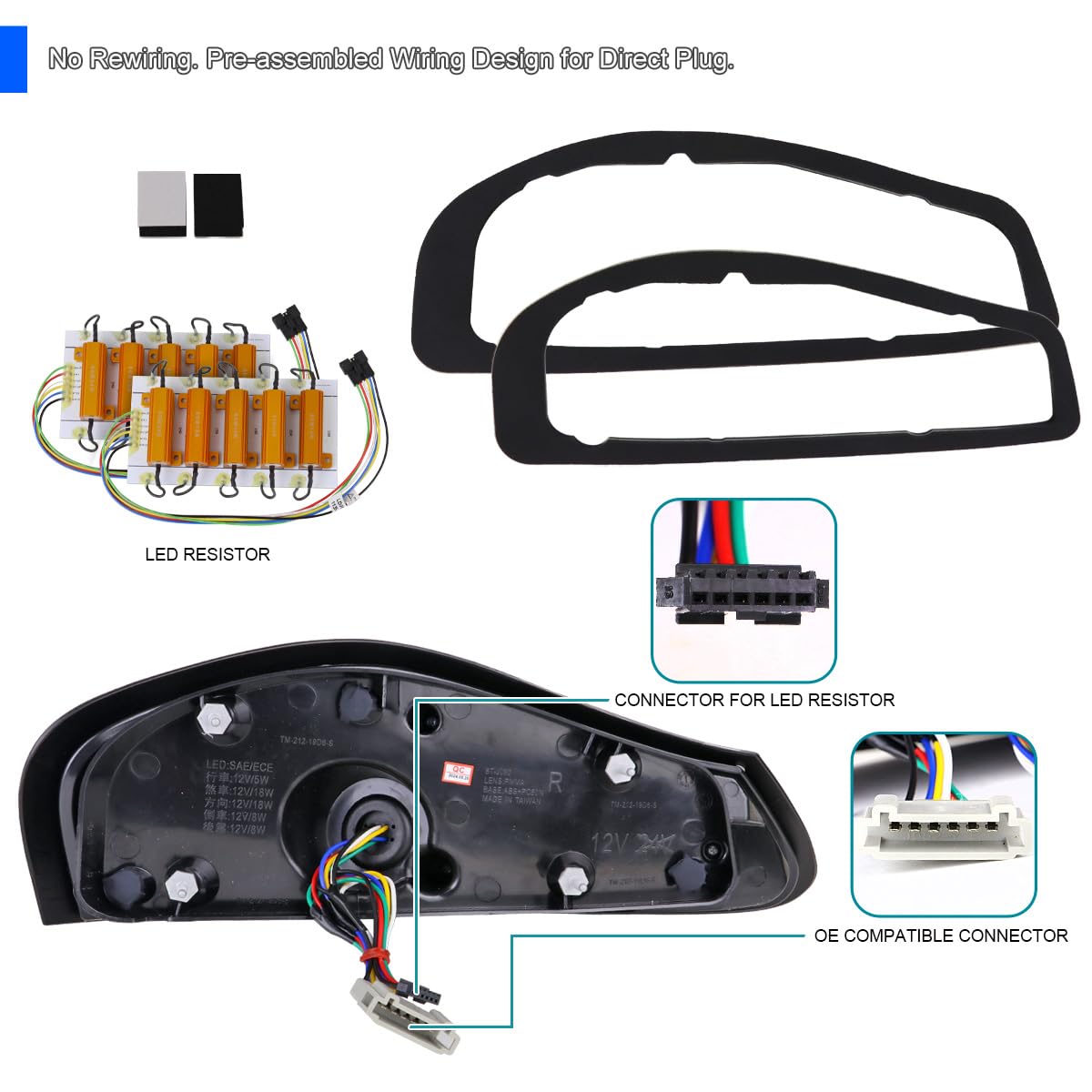 Full LED Black Sequential Tail Lights SPEC-D TUNING Compatible with 1997-2004 Porsche Boxster (986), Left + Right Pair Assembly