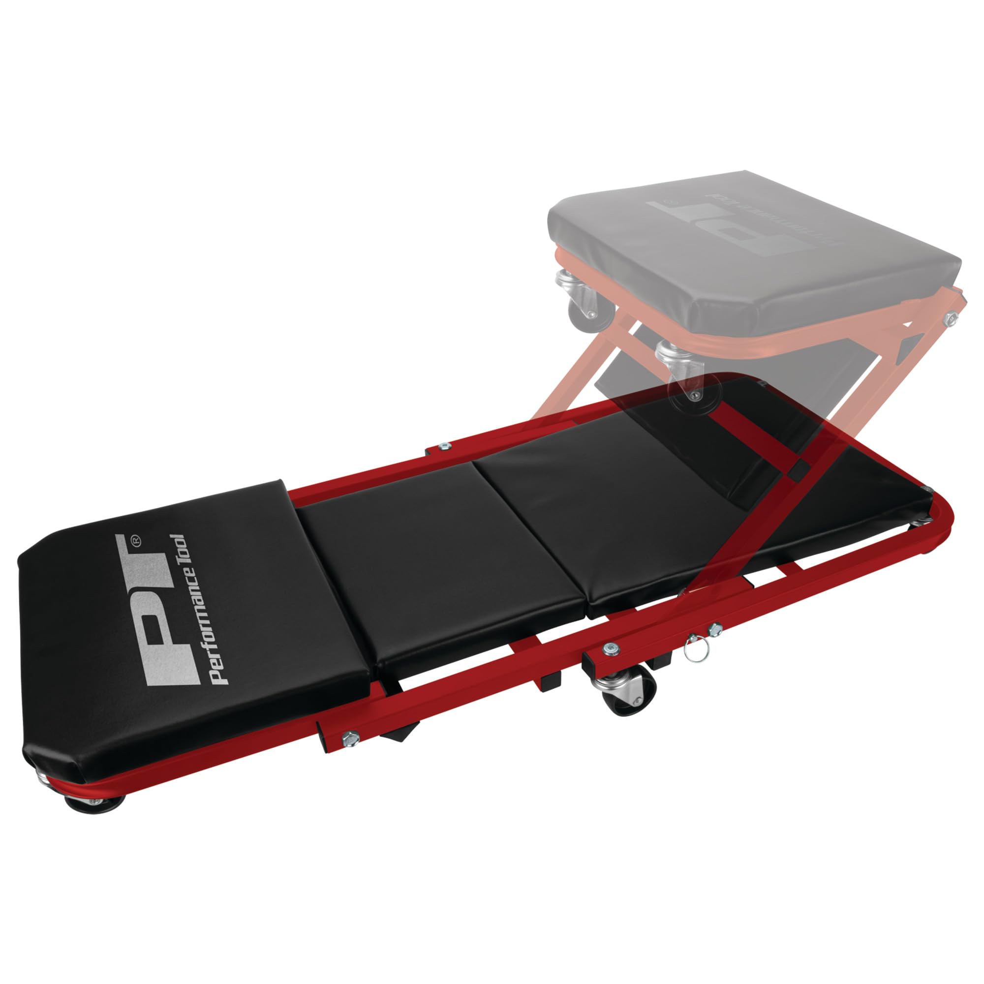36-Inch Performance Tool W85034 Z-Frame Folding Automotive Creeper, All-in-One Adjustable Roller Garage Seat, Lay Down or Sit, 300 lbs. Capacity, Under Car Creeper, Padded with 6 Swivel Casters