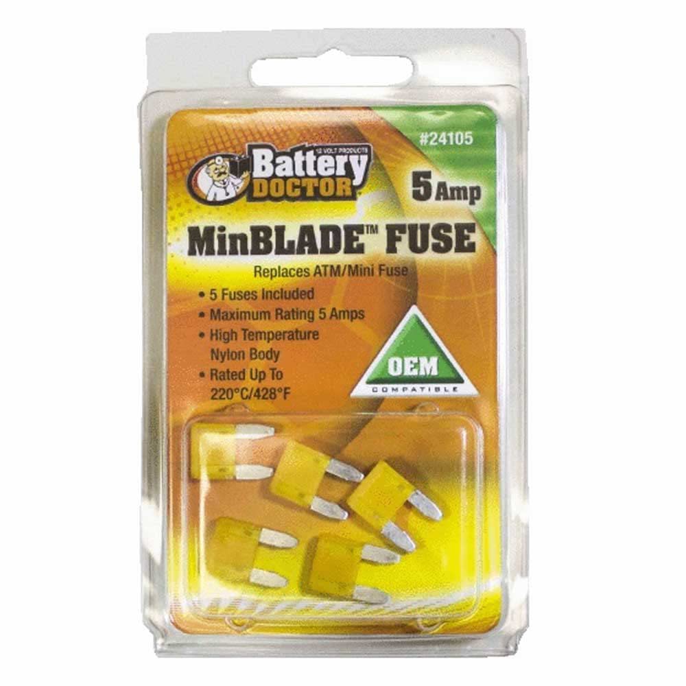 MINBLADE Fuses WirthCo 24105, Replaces ATM/Mini Fuses, 5 Amp, 5 Pack
