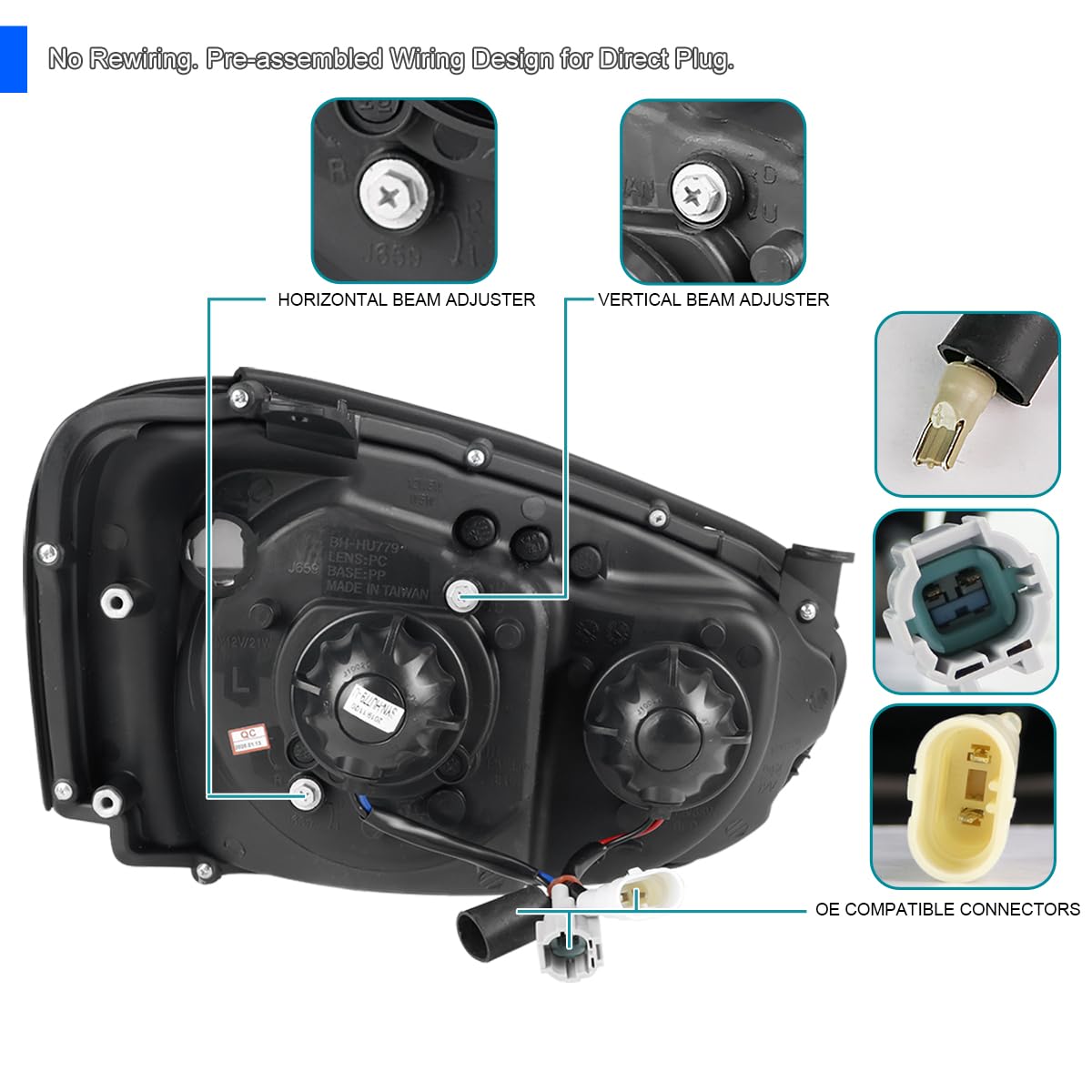 Chrome Projector Headlights SPEC-D TUNING w/LED Light Bar Compatible with 2004-2005 Subaru Impreza RS/WRX/Outback/STI, Left + Right Pair Headlamps Assembly