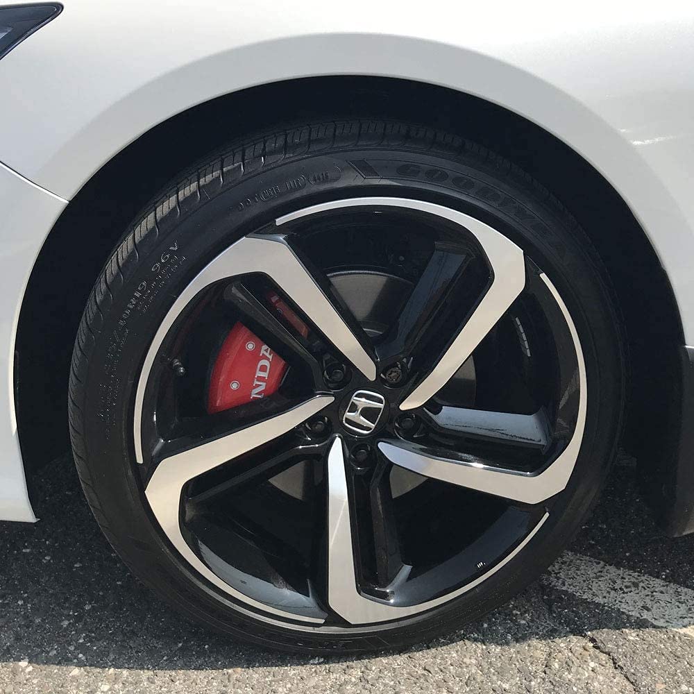 Brake Caliper Covers MGP for Honda Accord 2018-2019 with Red Powder Coat Finish, Engraved Silver Honda Logo, Front and Rear Set (4-Pack)