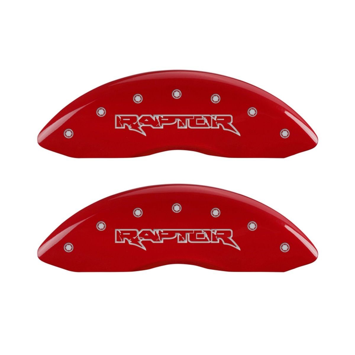 SET OF 4 CALIPER COVERS, FRONT AND REAR: RED, RAPTOR, SILVER CHARACTERS