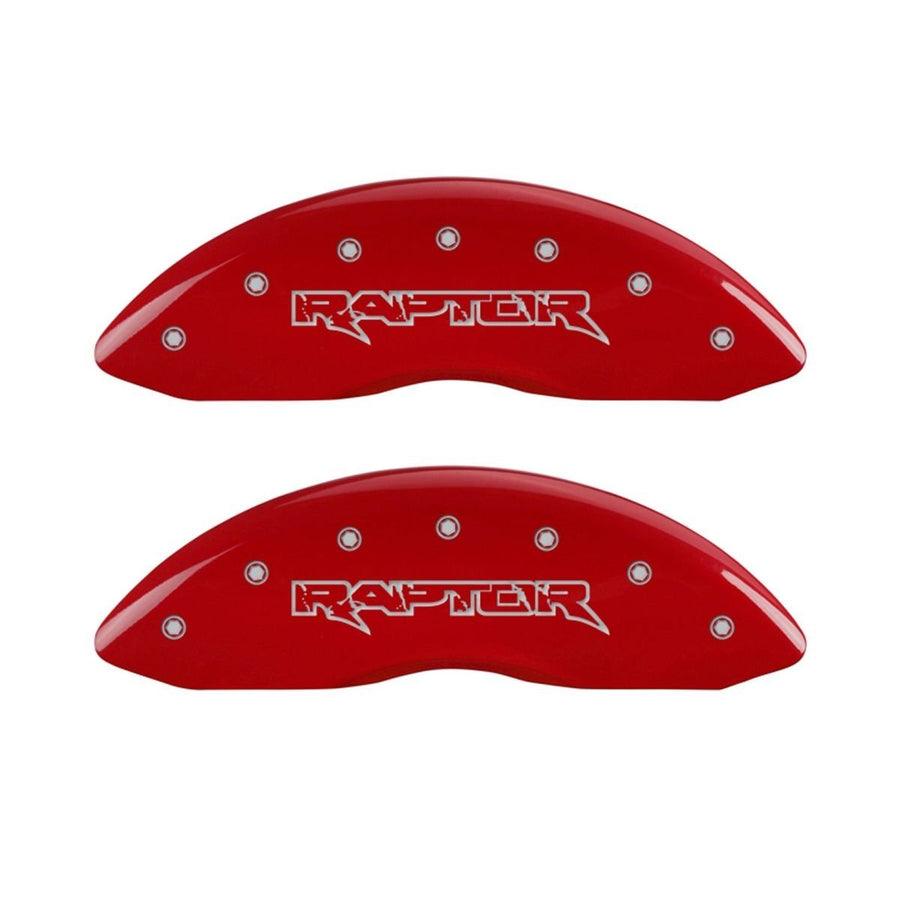 SET OF 4 CALIPER COVERS, FRONT AND REAR: RED, RAPTOR, SILVER CHARACTERS
