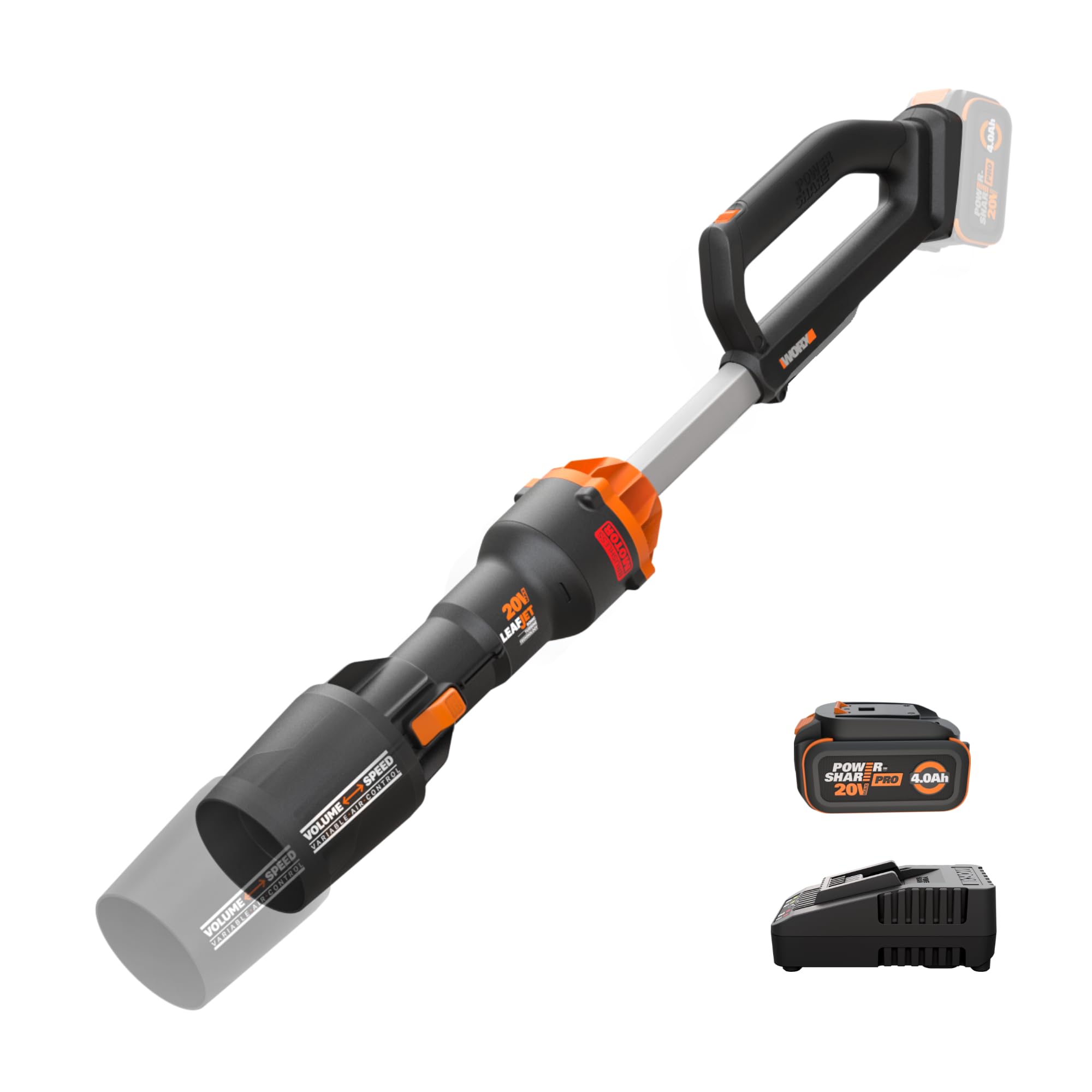 Cordless WORX Nitro Leaf Blower, Electric Blower with 410 CFM & 130 MPH, Blowers for Lawn Care with 3.8 Lbs, 4.0 Ah Battery & Charger Included, WG543
