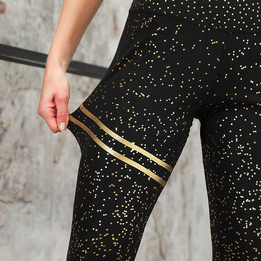 Women Yoga Pants Kathleen0 Workout Elastic Running Training Fitness Compression Tummy Control Casual Gym Leggings Sports Slim High Waist Printed(SBlack)