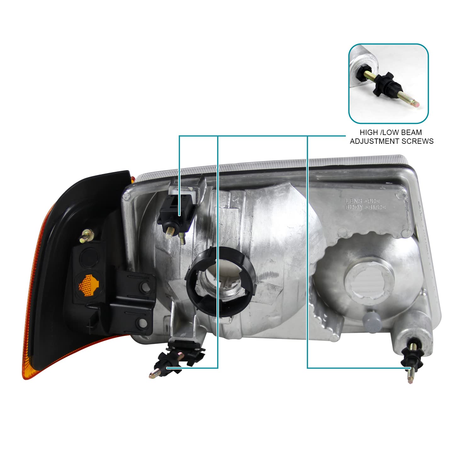 2LCLH-RAN01JM-RS SPEC-D TUNING made for and compatible with Ford Ranger Euro Diamond Black Headlights w/Amber Corner Lamps
