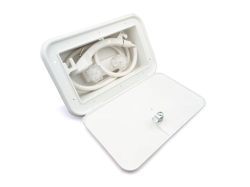 B&B Molders, Exterior Shower Box 94195 – Polar White, Self-Contained RV Hatch with Leak-Resistant Curved Shower Head, UV-Stable & Impact-Resistant, OEM Replacement – Made in USA