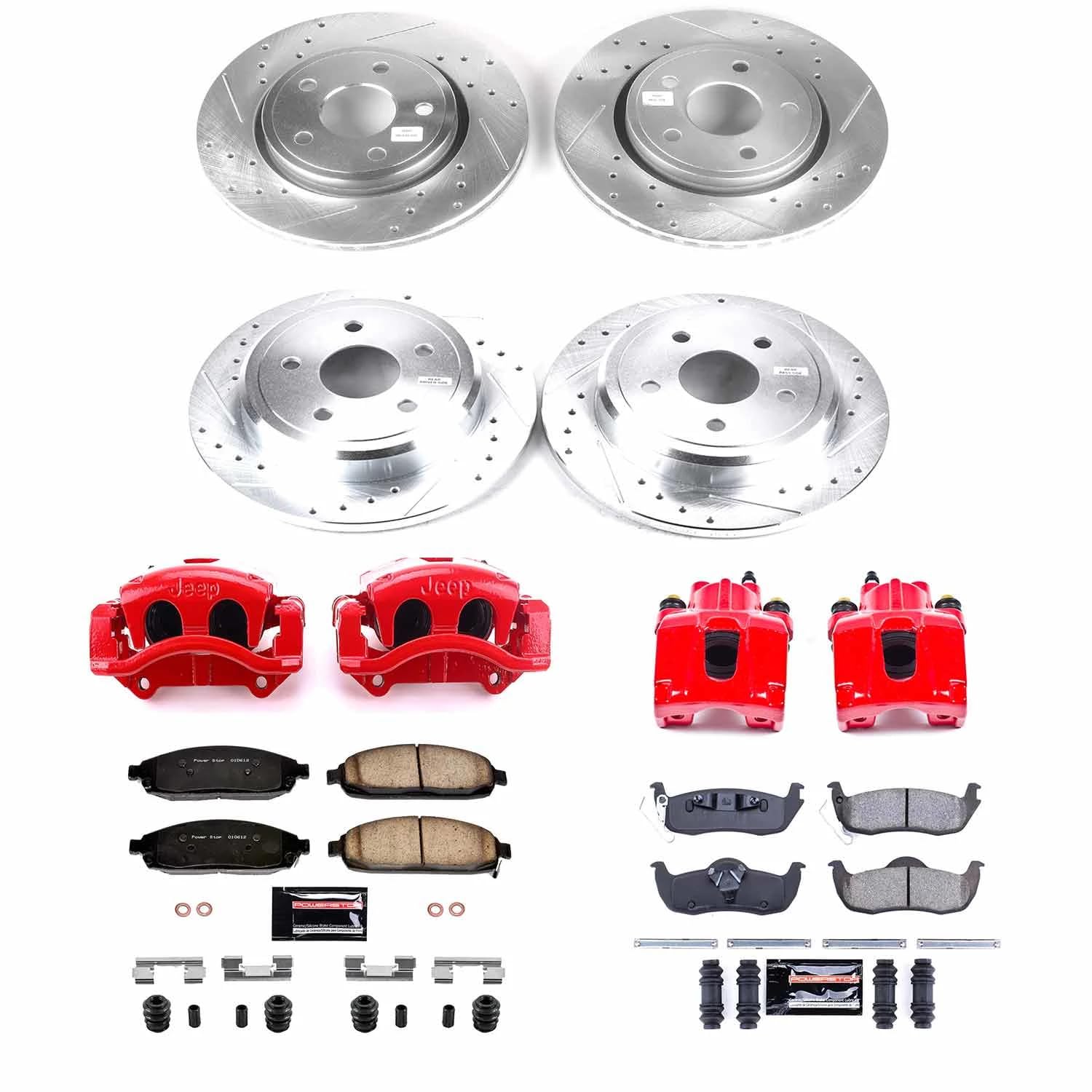 Power Stop Z23 Evolution KC2220A Front and Rear Brake Caliper Kit-Brake Rotors, Carbon-Fiber Ceramic Brake Pads, Calipers
