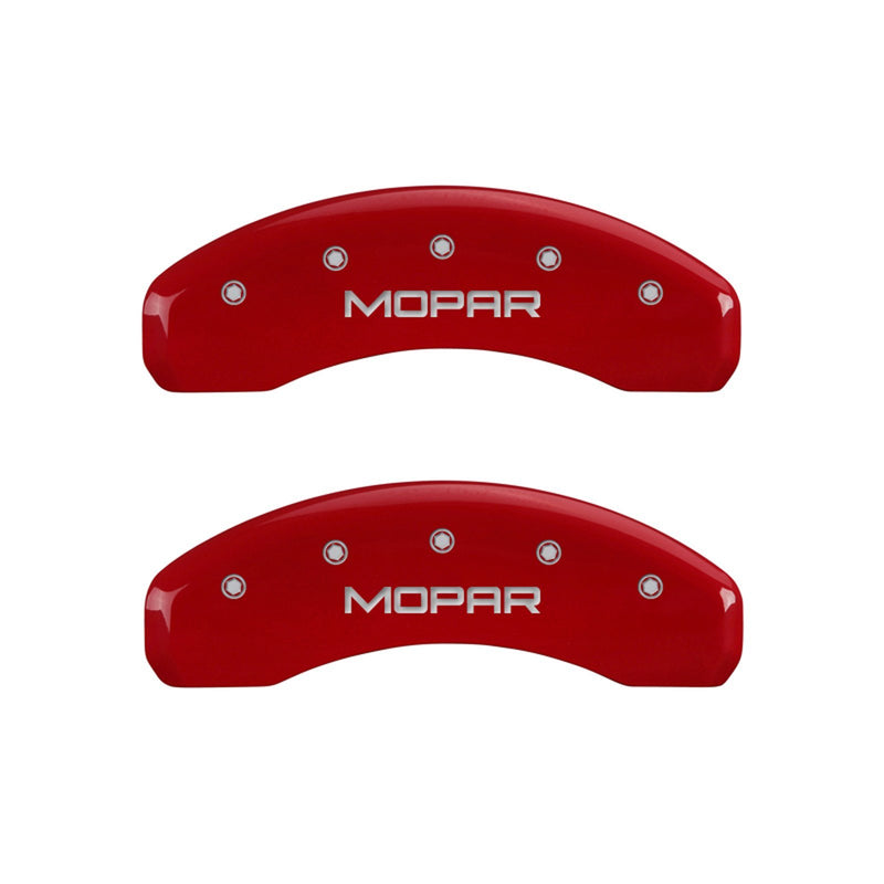 MGP Caliper Covers Front and Rear 32009SMOPRD Red Powder Coat Finish, Set of 4 (MOPAR Silver Characters, Engraved)