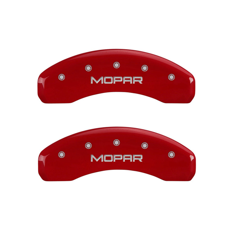 MGP Caliper Covers 'Mopar' Engraved Caliper Cover with Red Powder Coat Finish and Silver Characters 42002SMOPRD, (Set of 4)