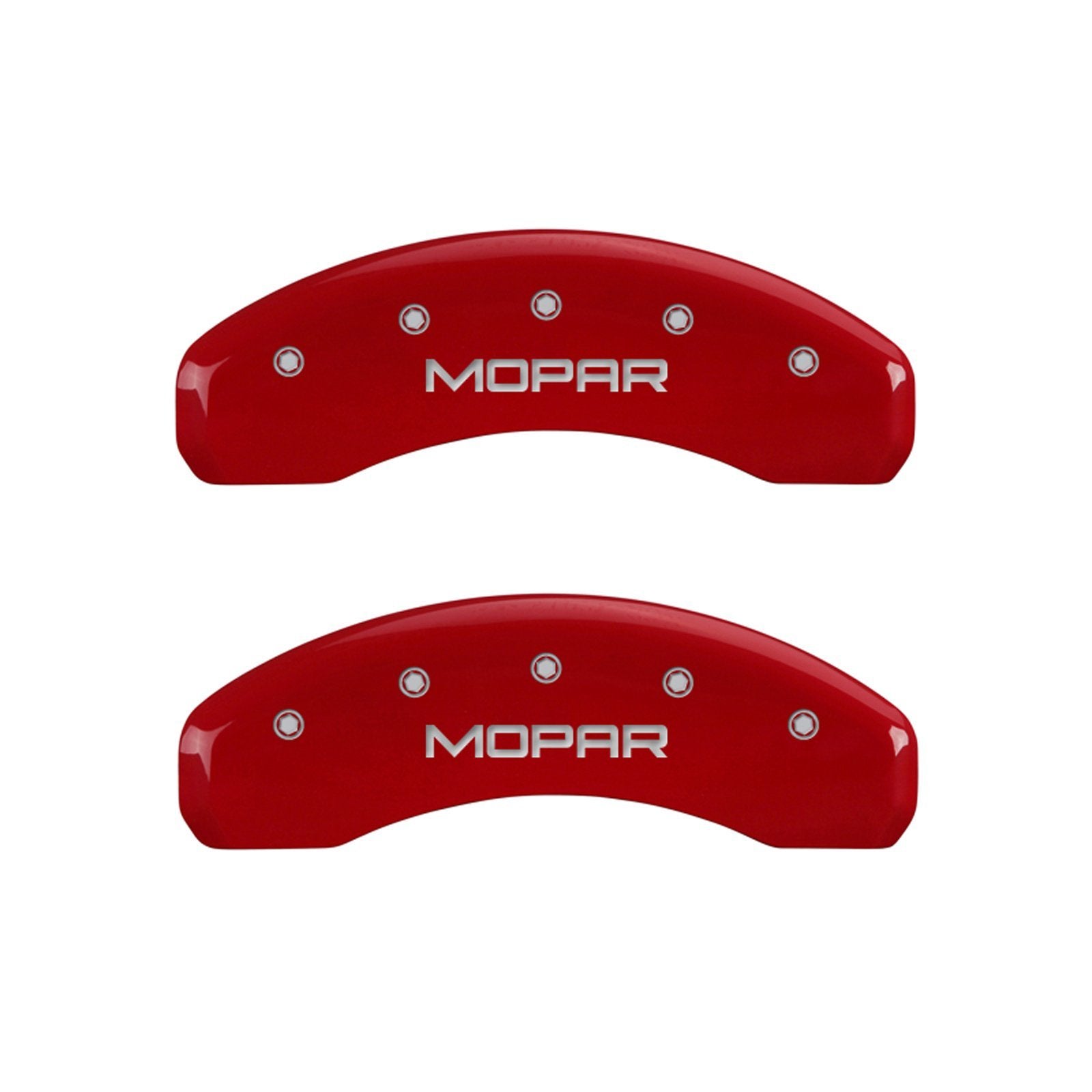 MGP Caliper Covers 'Mopar' Engraved Caliper Cover with Red Powder Coat Finish and Silver Characters 42002SMOPRD, (Set of 4)