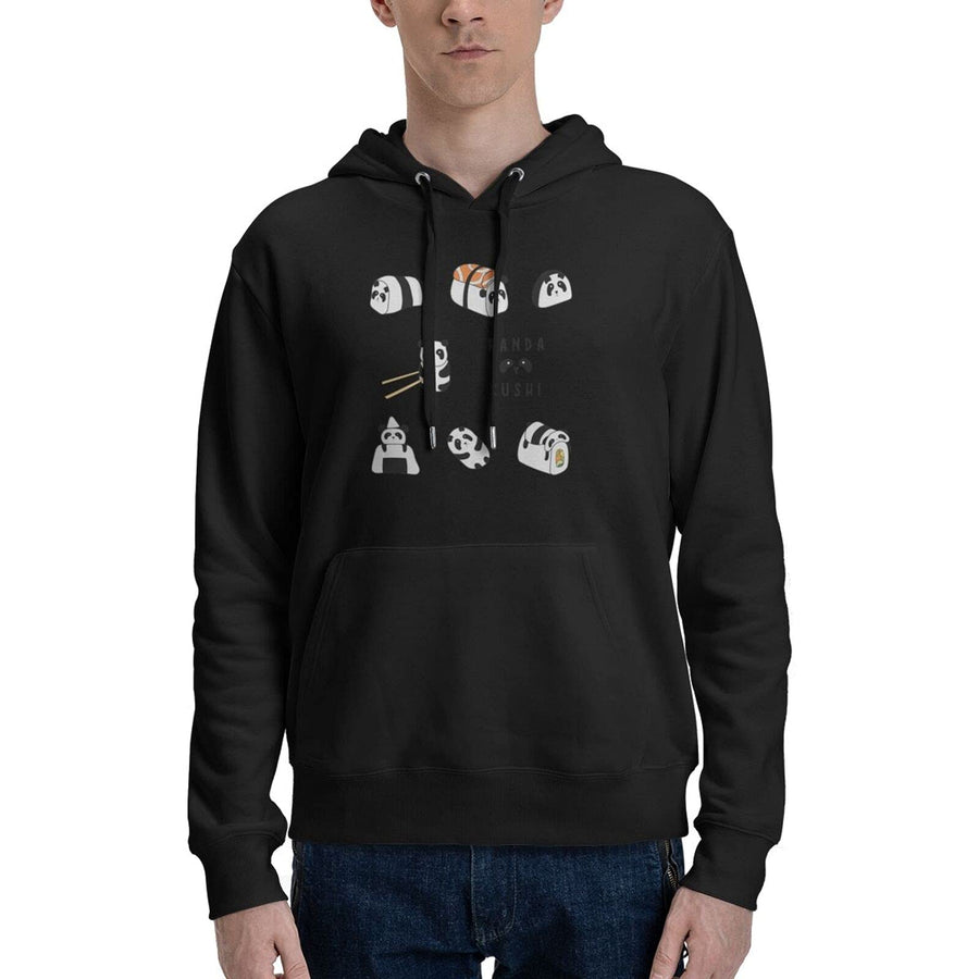 Sushi Panda Banzie Personalized 3D Printing Cartoon Hoodie Fleece Round Tie Pocket Pullover Sweater Fall Winter Pullover Thickening, Black, Small