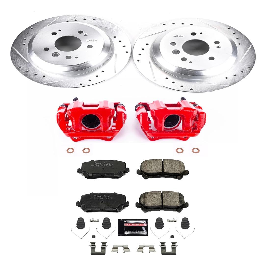Z23 Evolution Power Stop KC7727 Rear Brake Caliper Kit-Brake Rotors | Carbon-Fiber Ceramic Brake Pads | Calipers For Honda Pilot 2016-2021 | Honda Ridgeline 2017-2020 [Vehicle Specific]