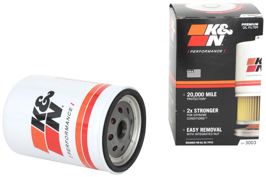 K&N Oil Filter Premium: 20,000 Mile Engine Protection with Wrench Off Nut: Compatible with Select 2001-2019 CHEVROLET/GMC/HUMMER (See Product Description for Select Models), HP-3003