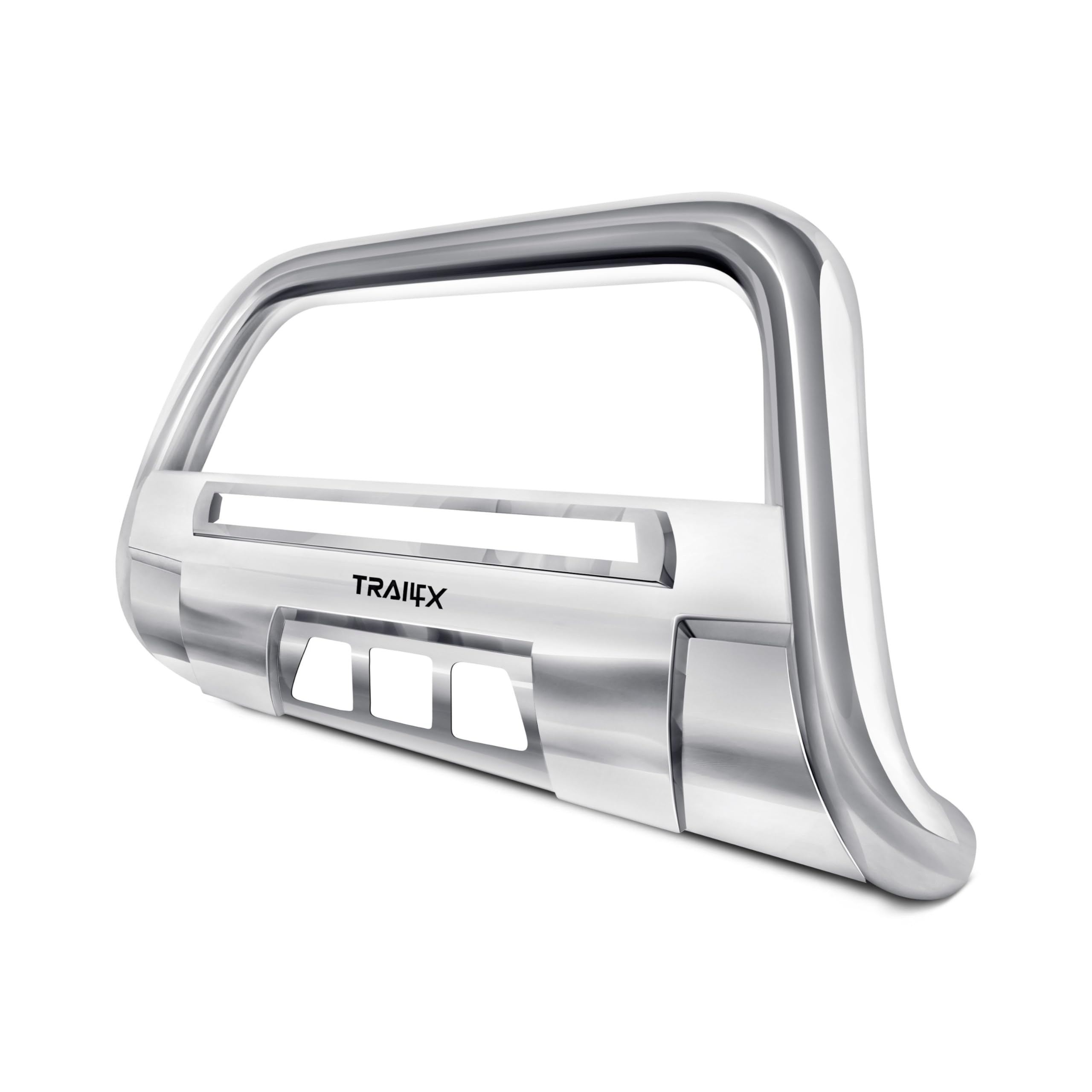 Bull Bar TrailFX B1610S Fits Toyota Tacoma 2016-2023 Steel 3.5 Inch Polished Stainless Steel with Mounting Hardware and Skid Plate, Light Mount Ready