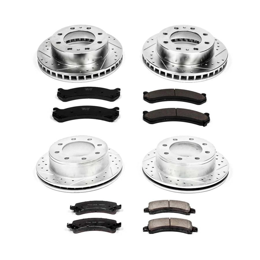 Power Stop K2029 Z23 Carbon Fiber Brake Pads Front and Rear with Drilled & Slotted Brake Rotors Kit For Chevrolet Express 2500 2006-2016, GMC Savana 2500 2006-2016 [Model Specific]