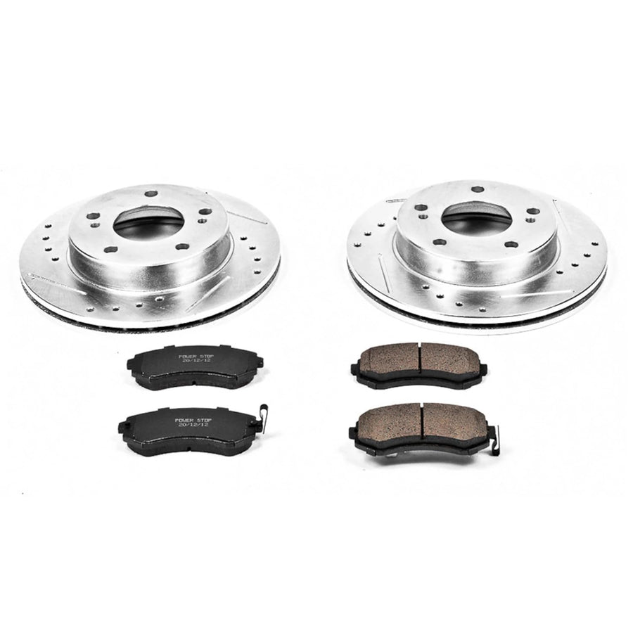 Power Stop K754 Z23 Carbon Fiber Brake Pads with Drilled & Slotted Brake Rotors Kit For Nissan 240SX 1994-1996 [Model Specific]