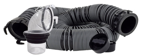 15-Foot Valterra Silverback™ RV Sewer Hose Kit, Universal Sewer Hose for Camper, Includes 15-Foot Hose with Rotating Fittings, 90 Degree ClearView Sewer Adapter and 2 Drip Caps