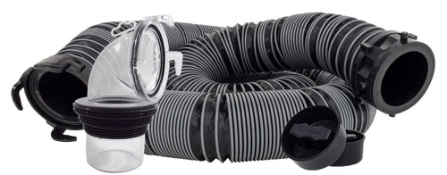 15-Foot Valterra Silverback™ RV Sewer Hose Kit, Universal Sewer Hose for Camper, Includes 15-Foot Hose with Rotating Fittings, 90 Degree ClearView Sewer Adapter and 2 Drip Caps