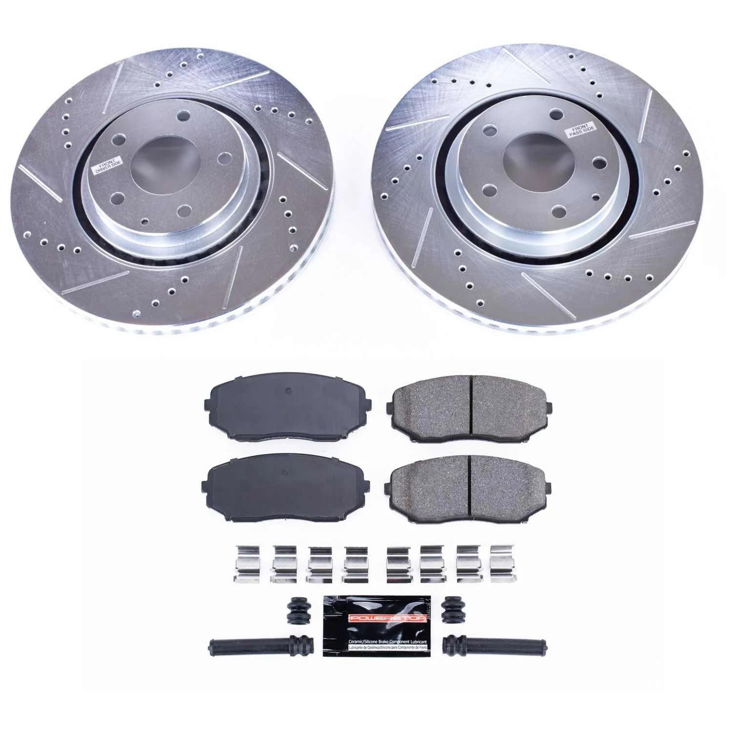 Power Stop K7690 Carbon-Fiber Ceramic Brake Pads and Drilled and Slotted Rotors Kit Front Daily Driver