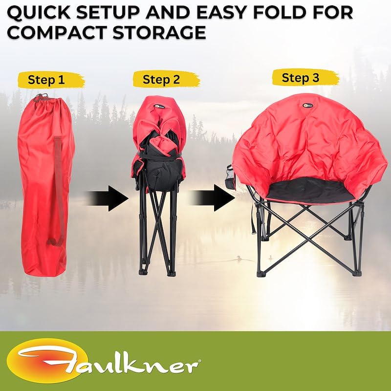 Big Dog Faulkner 49579H Bucket Chair Burgundy Black Camouflage Foldable Camping Chair with Padded Seat and Backrest Cup Holder and Carry Bag 300 lb Capacity Steel Frame