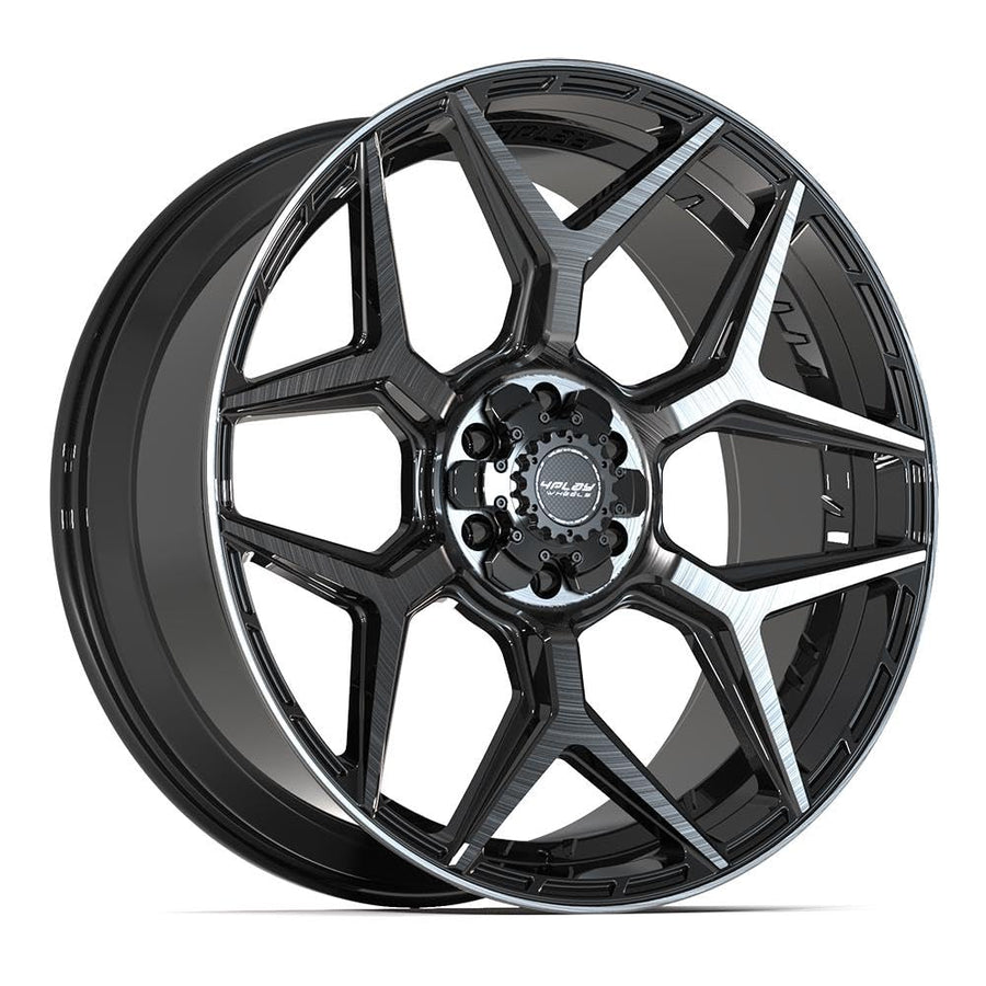 4PLAY 24 Inch Wheels 4P06 Rim Fits 6x135 & 6x139.7 24x10 Gloss Black Brushed with Tinted Clear (1)