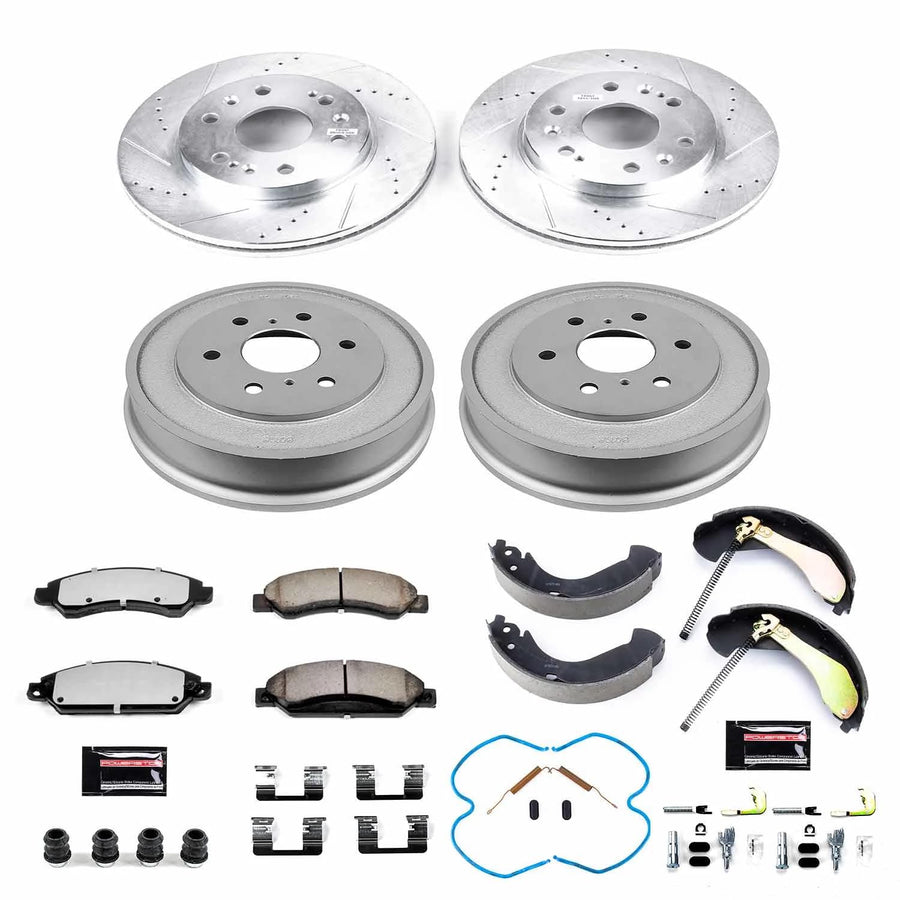 Power Stop Brake Kit Front and Rear For 2005 2006 Chevrolet Silverado 1500 - Truck & Tow Carbon Fiber Ceramic Pads, Drums, & Drilled and Slotted Rotors Replacement, K15237DK-36