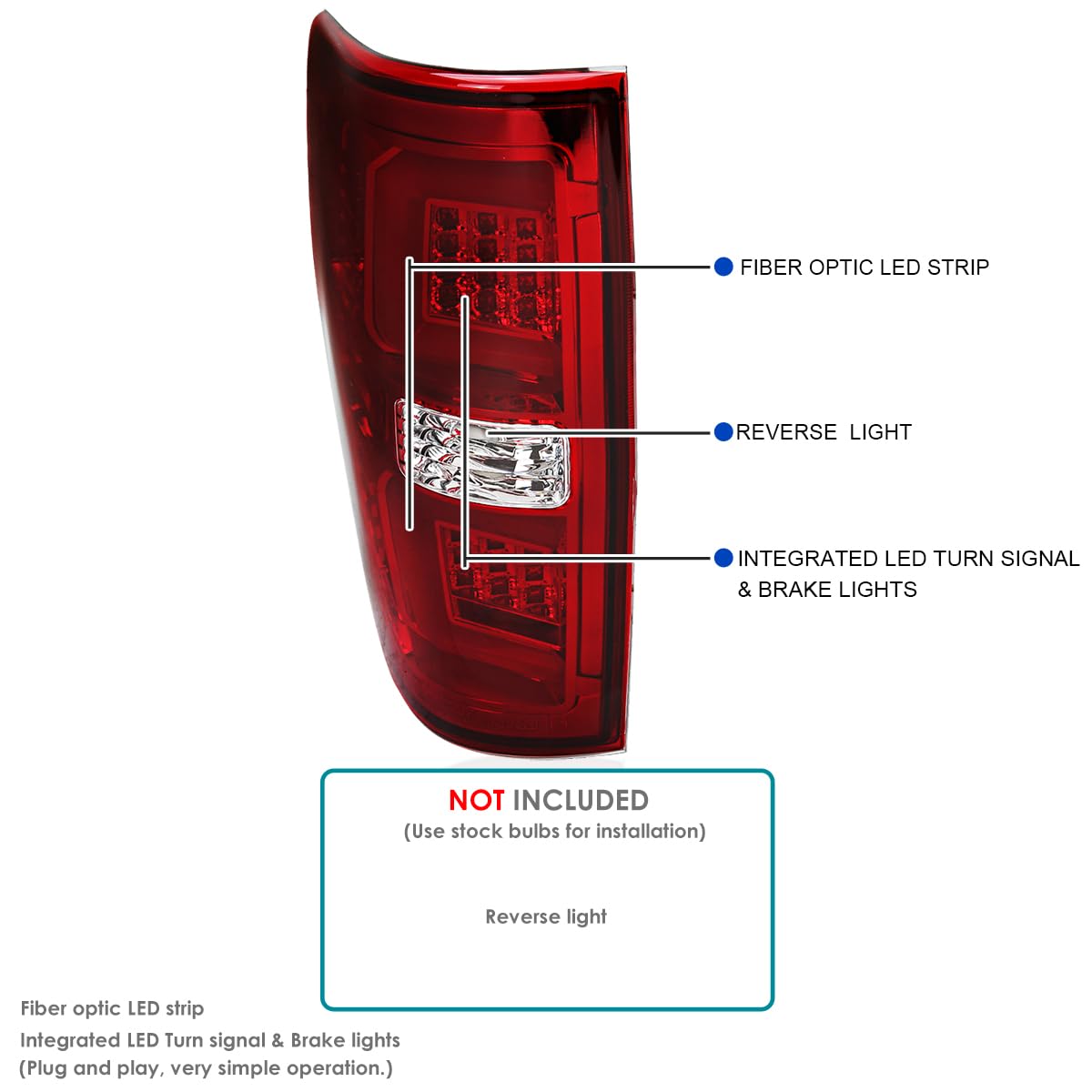 Red SPEC-D TUNING Tail Lights w/LED Bar Compatible with 2009-2014 Ford F150, Left + Right Pair Assembly