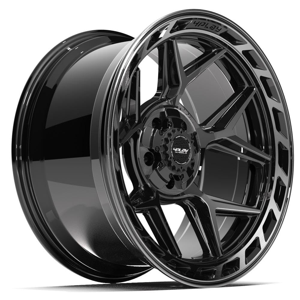 4PLAY 20 Inch Wheels 4P55 Rim Fits 5x127 & 5x139.7 20x10 Gloss Black Brushed with Tinted Clear (1)