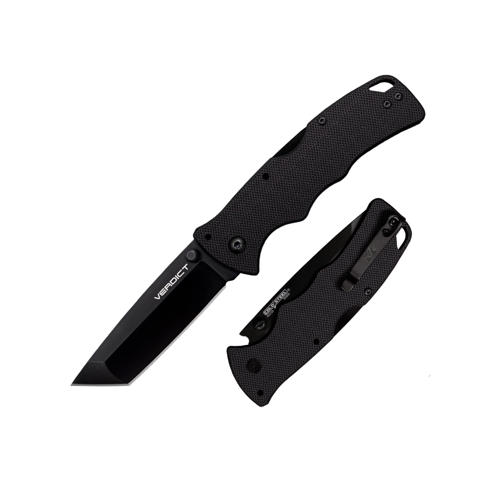 Cold Steel 3" Verdict AUS10A Tanto Point Blade 4.25" G-10 Black Handle Everyday Carry Tactical Folding Knife with Tri-Ad Lock