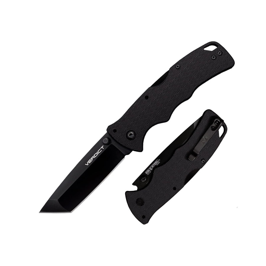 Cold Steel 3" Verdict AUS10A Tanto Point Blade 4.25" G-10 Black Handle Everyday Carry Tactical Folding Knife with Tri-Ad Lock