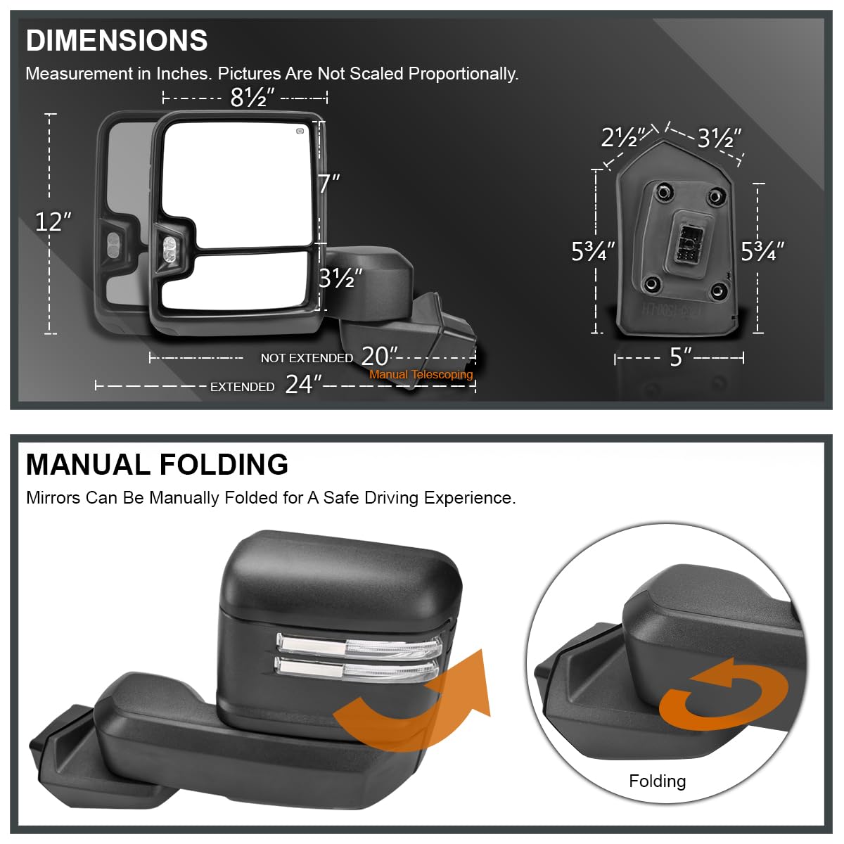 Power Spec-D Tuning Black Heated Towing Mirrors w/LED Signal, Temperature Sensor Compatible with 2019-2025 Chevy Silverado 1500, Left + Right Pair
