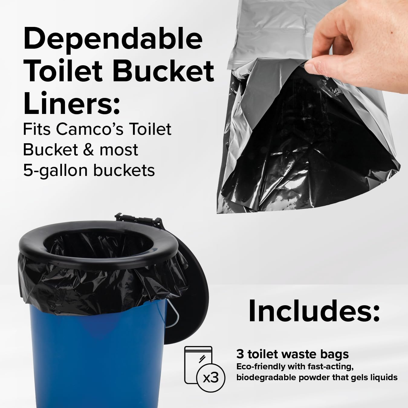 Camco Waste Toilet Bags - Durable Double Bag Design is Leak-Proof - Inner Bag Gels Any Liquid - Great for Camping, Hiking and Hunting and More - 3 Pack (41547)
