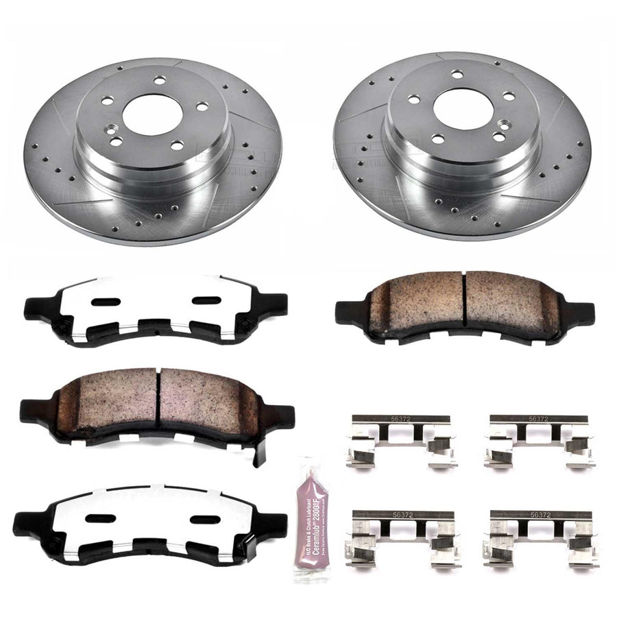 Power Stop Brake Kit Front For 2006 2007 Buick Rainier 2006 2007 2008 2009 Chevrolet Trailblazer - Truck & Tow Carbon Fiber Ceramic Pads & Drilled and Slotted Rotors Replacement, K2084-36