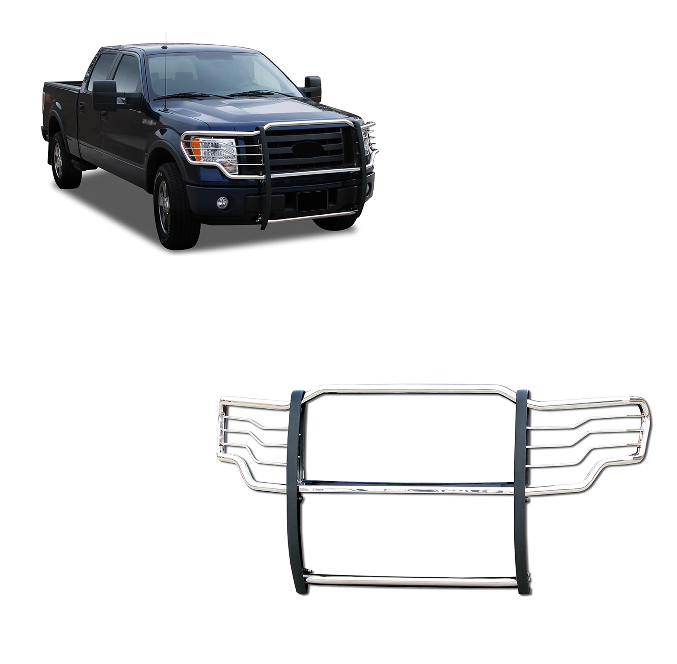 Bumper Guard Black Horse Grille brush Modular Stainless Steel Compatible with 2009-2014 Ford F-150-17FP30MSS