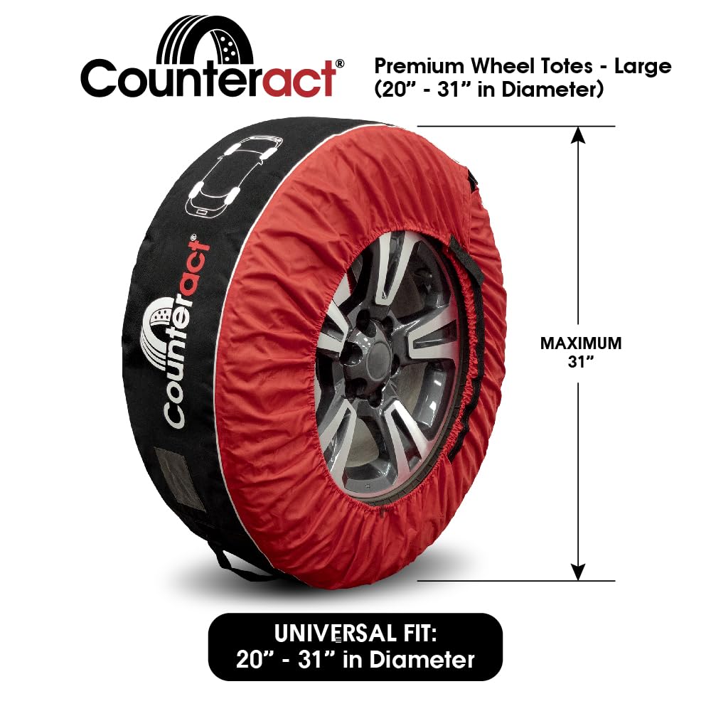 CBB-WT Counteract Wheel Totes - 4 Pack - Black Oxford Fabric 600D & Red Oxford Fabric - Size L (20-31") - Handlebar - Window Card - Tire Identifying Image