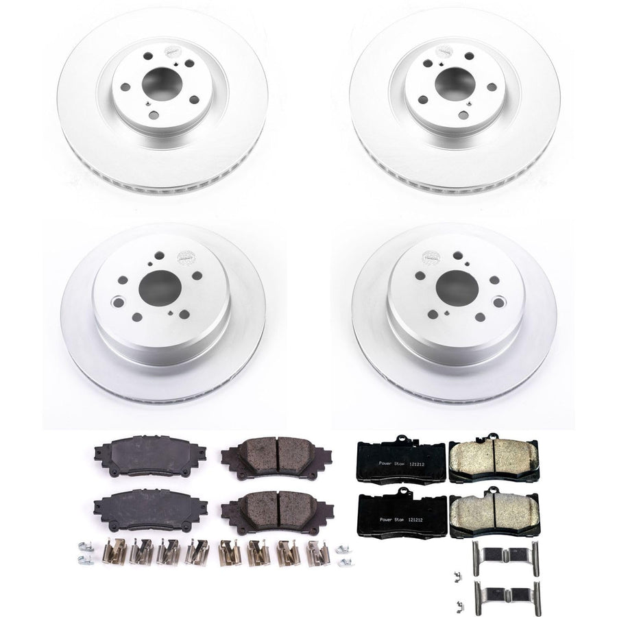 Power Stop CRK6513 Brake Rotor Coated and Ceramic Brake Pads- Front & Rear For GS200t, GS300, GS350, GS450h, IS200t, IS300, IS350, RC200t, RC300, RC350 [Model Specific]