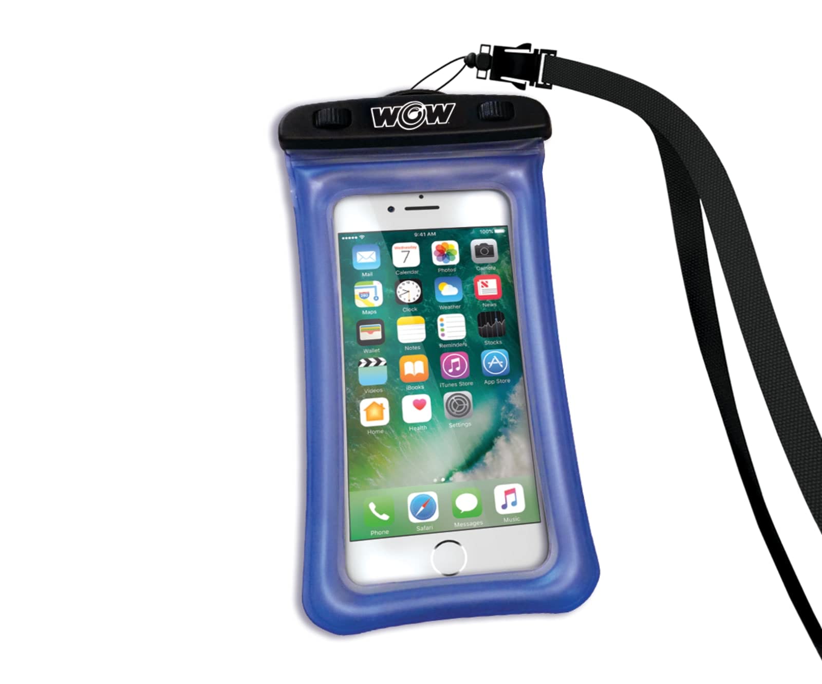 WOW Sports Phone Pouch Waterproof with Floatation and Lanyard – 5X8 Inch Snowproof, Dustproof, Sandproof, and Waterproof Cell Case Blue