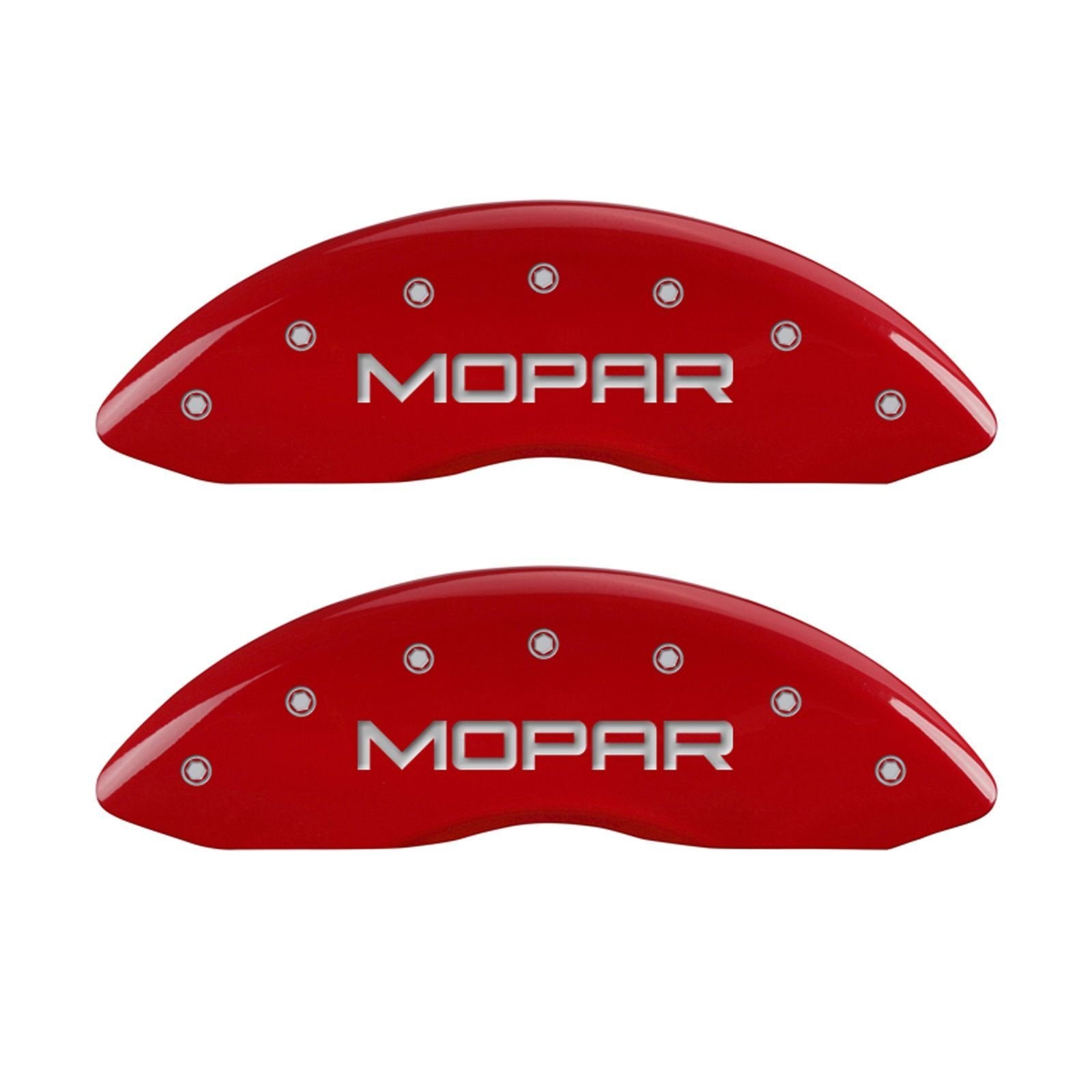 MGP Caliper Covers 'Mopar' Engraved Caliper Cover with Red Powder Coat Finish and Silver Characters 42002SMOPRD, (Set of 4)