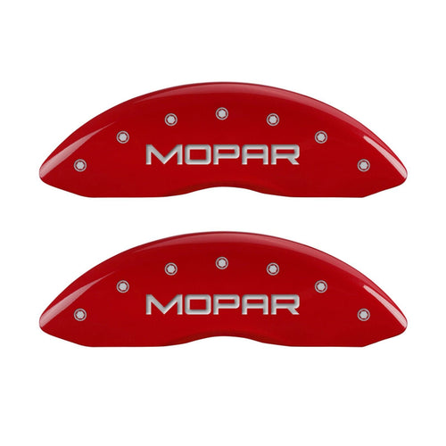 Caliper Covers MGP 42003SMOPRD Red Powder Coat Finish Front and Rear Caliper Cover, Set of 4 (MOPAR Silver Characters, Engraved)