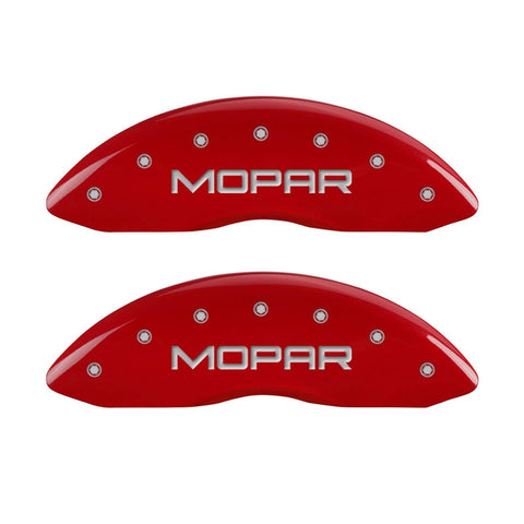 MGP Caliper Covers Front and Rear 32009SMOPRD Red Powder Coat Finish, Set of 4 (MOPAR Silver Characters, Engraved)
