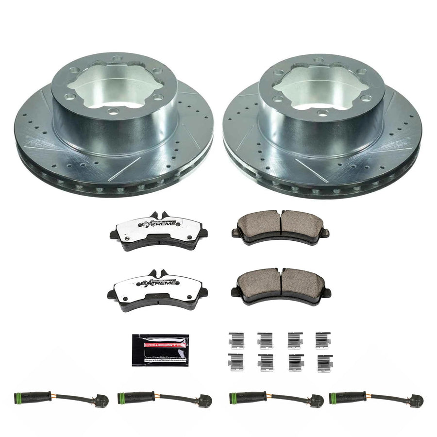 Rear Brake Kit Power Stop For 2007 2008 2009 Dodge Sprinter 3500 - Truck & Tow Carbon Fiber Ceramic Brake Pads & Drilled and Slotted Rotors Replacement, K8429-36