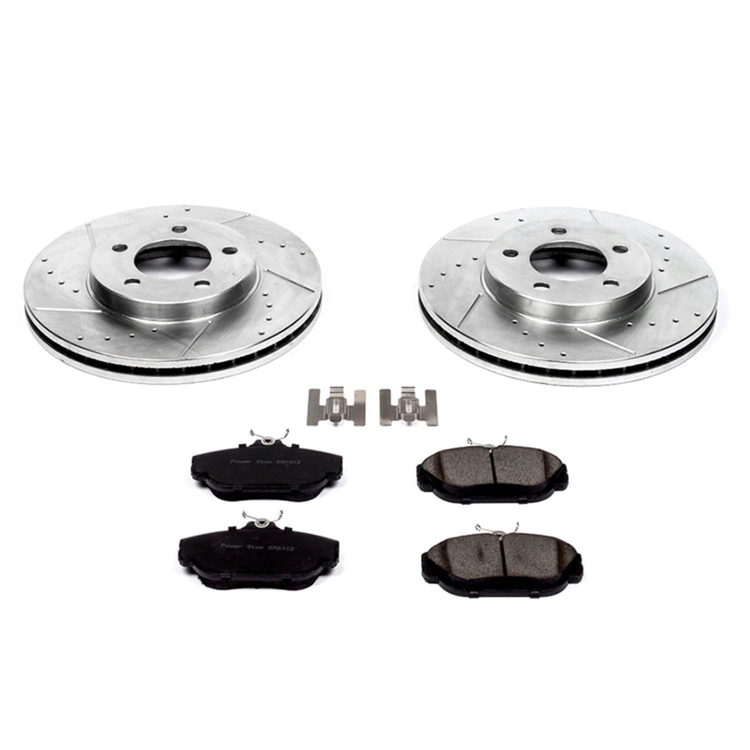 Power Stop K1327 Z23 Carbon Fiber Brake Pads Front with Drilled & Slotted Brake Rotors Kit For Ford Taurus, Ford Windstar, Lincoln Continental, Mercury Sable [Model Specific]