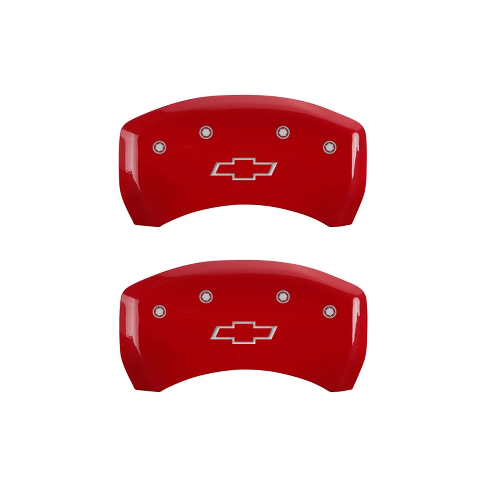MGP Caliper Covers 'Bowtie' 14224SBOWRD Engraved Caliper Cover with Red Powder Coat Finish and Silver Characters, (Set of 4)
